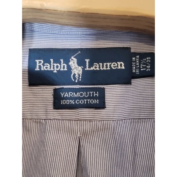 Ralph Lauren Yarmouth Blue‎ Tick Striped Button-Down Dress Shirt Size 17 1/2 - Picture 5 of 5